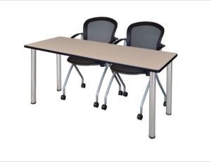 60" x 24" Kee Training Table - Beige/Chrome and 2 Cadence Nesting Chairs