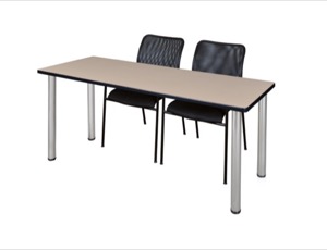 60" x 24" Kee Training Table - Beige/ Chrome & 2 Mario Stack Chairs - Black