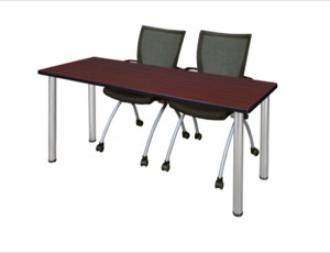 60" x 24" Kee Training Table - Mahogany/ Chrome & 2 Apprentice Chairs - Black
