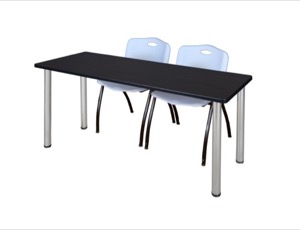 60" x 24" Kee Training Table - Mocha Walnut/ Chrome & 2 'M' Stack Chairs - Grey