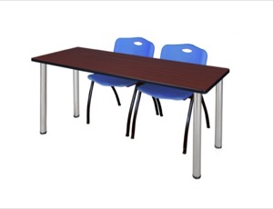66" x 24" Kee Training Table - Mahogany/ Chrome & 2 'M' Stack Chairs - Blue