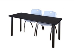 66" x 24" Kee Training Table - Mocha Walnut/ Black & 2 'M' Stack Chairs - Grey