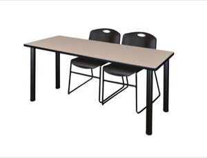 72" x 24" Kee Training Table - Beige/ Black & 2 Zeng Stack Chairs - Black