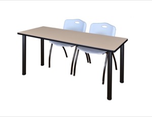 72" x 24" Kee Training Table - Beige/ Black & 2 'M' Stack Chairs - Grey