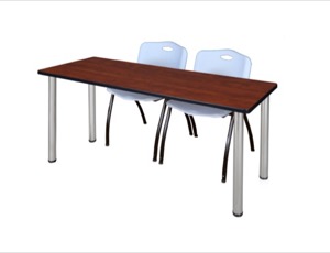 72" x 24" Kee Training Table - Cherry/ Chrome & 2 'M' Stack Chairs - Grey