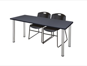 72" x 24" Kee Training Table - Grey/ Chrome & 2 Zeng Stack Chairs - Black