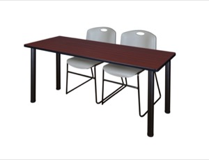 72" x 24" Kee Training Table - Mahogany/ Black & 2 Zeng Stack Chairs - Grey
