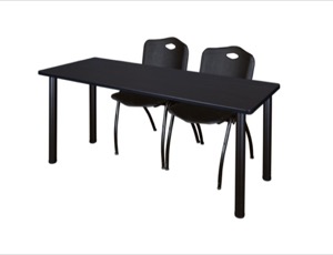 72" x 24" Kee Training Table - Mocha Walnut/ Black & 2 'M' Stack Chairs - Black