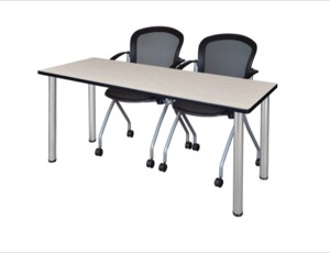 72" x 24" Kee Training Table - Maple/Chrome and 2 Cadence Nesting Chairs
