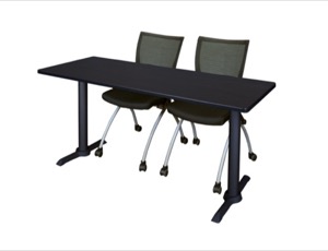 Cain 60" x 24" Training Table - Mocha Walnut & 2 Apprentice Chairs - Black
