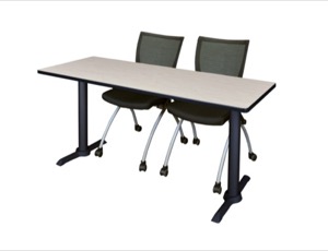 Cain 66" x 24" Training Table - Maple & 2 Apprentice Chairs - Black