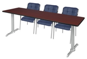 Via 84" x 24" Training Table - Mahogany/Chrome & 3 Uptown Side Chairs - Navy