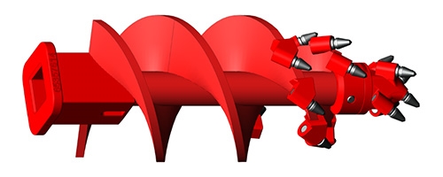 18" Spiral Bullet Tooth Rock Auger with a 4" Square Kelly Box