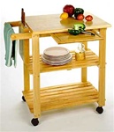 Beechwood Kitchen Cart with Cutting Board, Knife Block, and Shelves