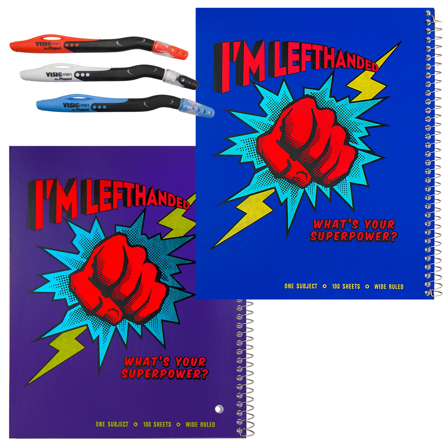 Left-Handed Spiral Wide Ruled Notebooks, 5, Red and Blue