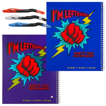 Super Power Wide-Ruled Left-Handed Notebook Set with Pens