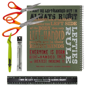 College Three Subjects Sayings Set, including left-handed notebook, left-handed scissors, and left-handed pen, left-handed ruler