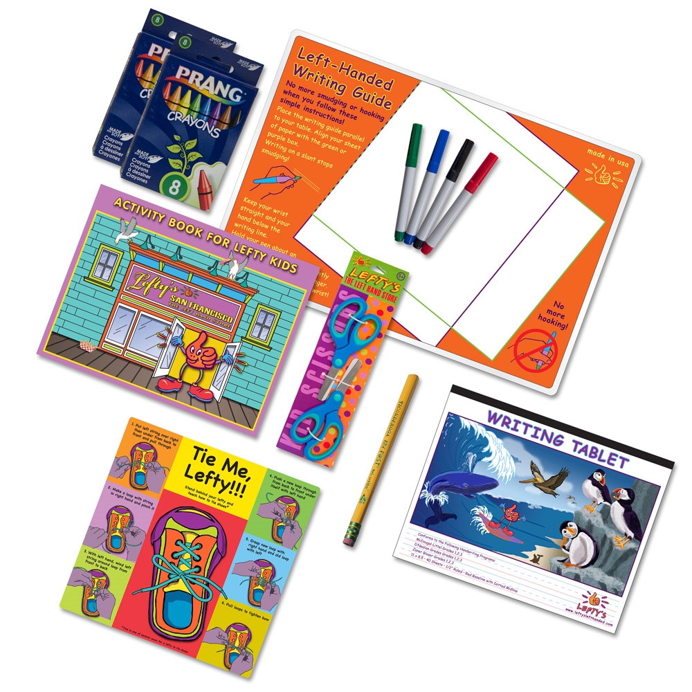 Left-Handed 27 Piece Learn to Tie & Write Ages 4 - 10, Blue or Purple Set