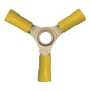 160478-025 PVC Insulated 3 Way Ring Terminal 12-10 Gauge Yellow (25 Count)