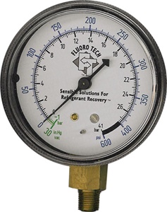 2063-0020 Fluorotech Low Side Compound Gauge -30" - 0, 0-400 Psi/Bar Pressure Readings