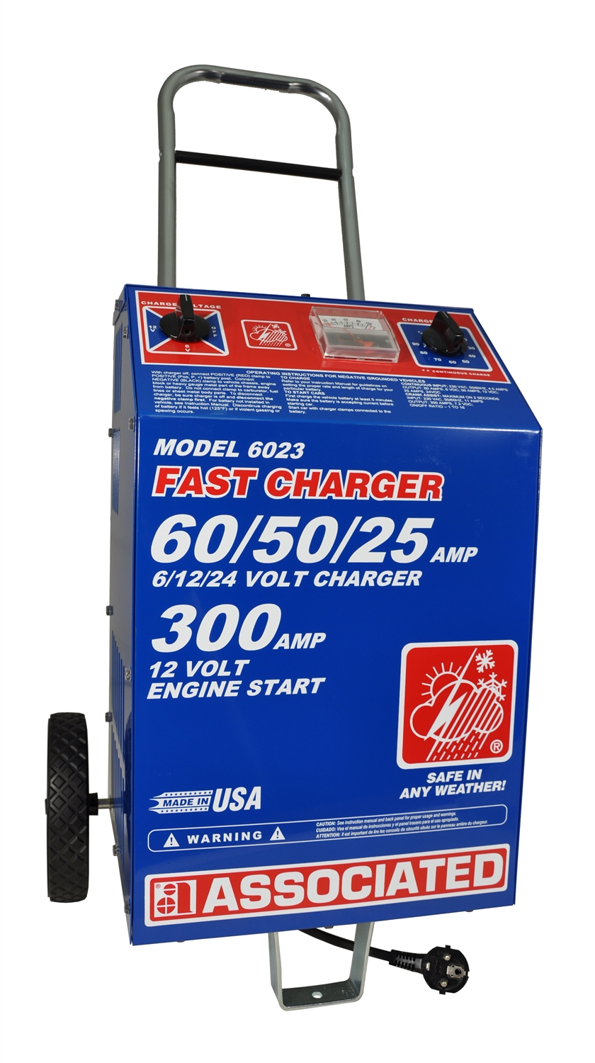 6023 Associated 60/50/25/300 Amp 6/12/24 Volt Commercial Automotive Battery  Charger (230 VAC)