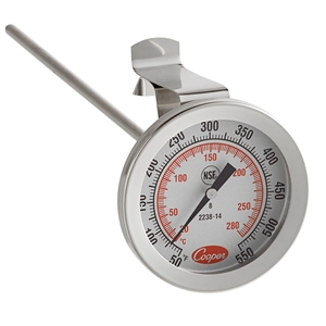 2238-14-3 Cooper 2" Dial 8" Stem Thermometer With Clip Glass Lens NSF 50/550 °F/°C