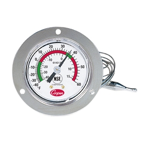 6142-20-3 Cooper Panel Thermometer 2" Dial Front Flange 48" Cap Back Connection NSF -40/60°F/°C