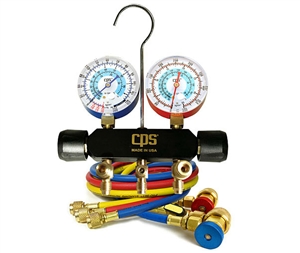 MAIA6Q CPS Piston Series 2-Valve Automotive Manifold Gauge Set 1/2" ACME 6' Hoses & Manual Couplers