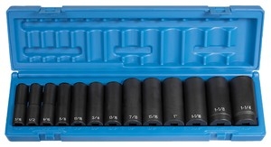 1312D Grey Pneumatic 13 Pc. 1/2’’ Dr. 6-Point Deep Length Fractional Socket Set