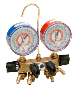 26208 JB Industries 4 Valve Brass Ball Valve Manifold R-22/R-404A/R-410A 2-1/2" Gauges and 60" CCLE Hose Set