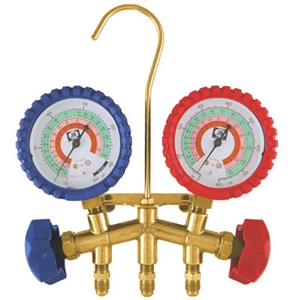 M2-6B JB Industries Standard Brass 2 Valve Manifold R-12/R-22/R-502 with 2-1/2" Gauges with Boots and 2-36" & 1-60" Hose