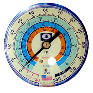 M2-851 JB Industries Low Side Illuminating Face Blue R-22 / R-134A / R-404A Compound Gauge - 3-1/8"