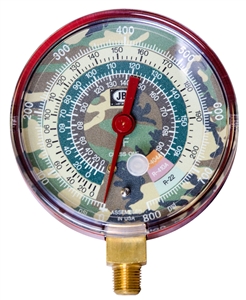 M2-925CM JB Industries High Side 1% Accuracy Red R-22 / R-404A / R-410A Pressure Gauge with Camouflage Face - 3-1/8"
