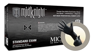 MK296L Microflex Midknight Black Powder-Free Nitrile Examination Gloves - Large