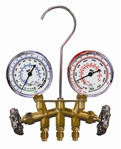33103-MR Mastercool Metric Brass Manifold W/63mm Gauges Only (1/4" MFL)
