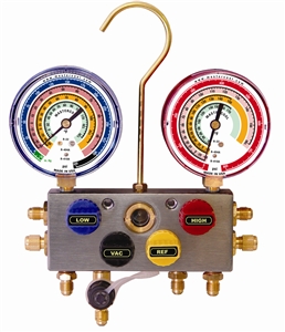 86961-G Mastercool 4-Way Manifold Gauge Set R134A W/4-60" Hoses With Manual Couplers 3 1/8" W/ Gauge Protectors