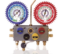 95461-A Mastercool 4-Way Manifold Set with 4-60" Nylon Hoses with Manual Ball Valve & 2-1/2" Gauges
