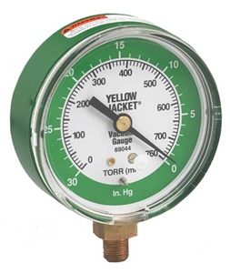 69044 Ritchie Yellow Jacket 3 1/8" Vacuum Gauge 0-30 Inhg 760-0 Torr (Mm)