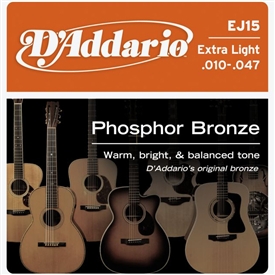 D'addario EJ15 Phosphor Bronze Acoustic Guitar String Set Extra Lilght .10-.47