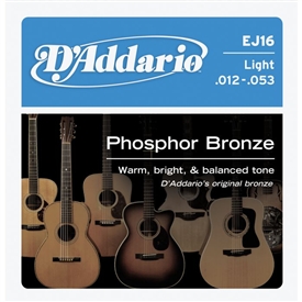 D'addario EJ16 Phosphor Bronze Light Acoustic Guitar Strings .012-.053