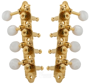 Grover 409FG F-Style Mandolin Tuning Machines 4 x 4 Tuners Set - Gold with Pearloid Buttons