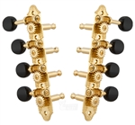 Grover 409FGB F-Style Mandolin Tuning Machines 4 x 4 Tuners Set - Gold with Black Buttons