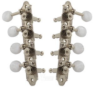 Grover 409FVN F-Style Mandolin Tuning Machines 4 x 4 Tuners Set - Vintage Nickel with Pearloid Buttons