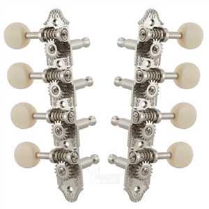 Grover 409NW A-Style Mandolin Tuning Machines 4 x 4 Tuners Set - Nickel with White Buttons