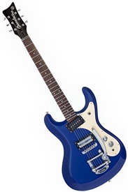 Danelectro "The 64" Double Reverse Cutaway Solid Body Electric Guitar Bigsby Trem - INDIGO Blue