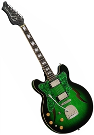 Eastwood Custom Kraft DLX Hollowbody Electric Jazz Guitar 1960's Supro/Valco Reissue - Left Handed Greenburst