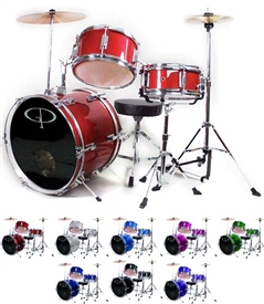 GP Percussion GP-50 Junior Childrens 3 Piece Drum Set w/ Throne and Sticks for kids GP50