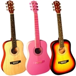 Indiana Runt 34" 3/4 Size Steel String Acoustic Guitar Natural, Sunburst and Pink
