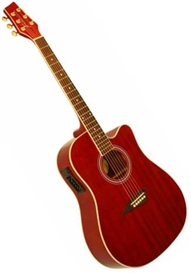 Kona K1ETRD Dreadnought Cutaway Acoustic/Electric Guitar - Trans Red