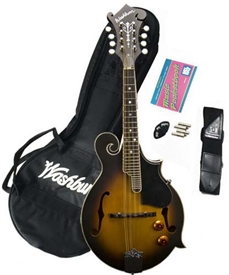 Washburn M3EK F-Style Acoustic/Electric Mandolin Package Starter Combo Pack with Bag,Strap,Picks,Tuner